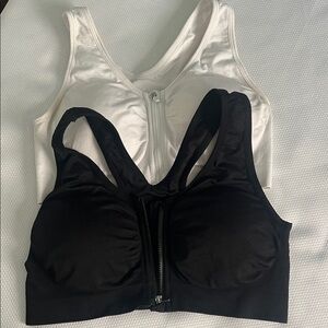 Women's Black and White Zipper Sports Bras